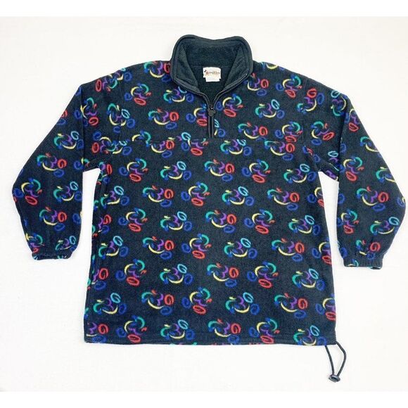 Vintage Mickey Mouse Fleece Sweater Black Small Disney World All Over Print - Picture 1 of 6